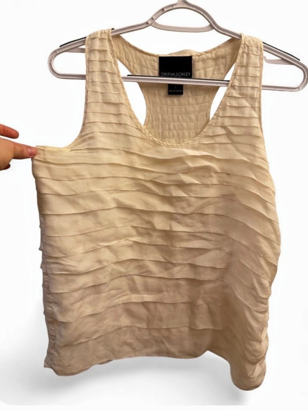 Cynthia Rowley 100% Silk Pleated Racerback Top Ivory Size S